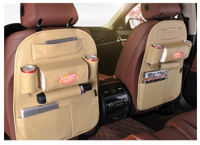Brown Rectangular Car Seat Organizer with Multiple Pockets