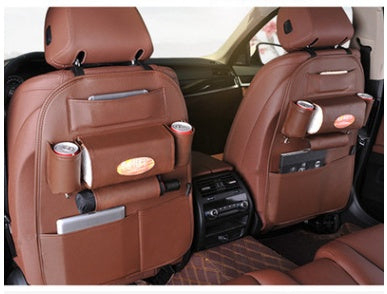 Brown Rectangular Car Seat Organizer with Multiple Pockets