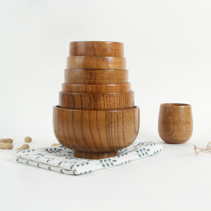 Eco-Friendly Wooden Bowls and Cup Set in Natural Wood Tone