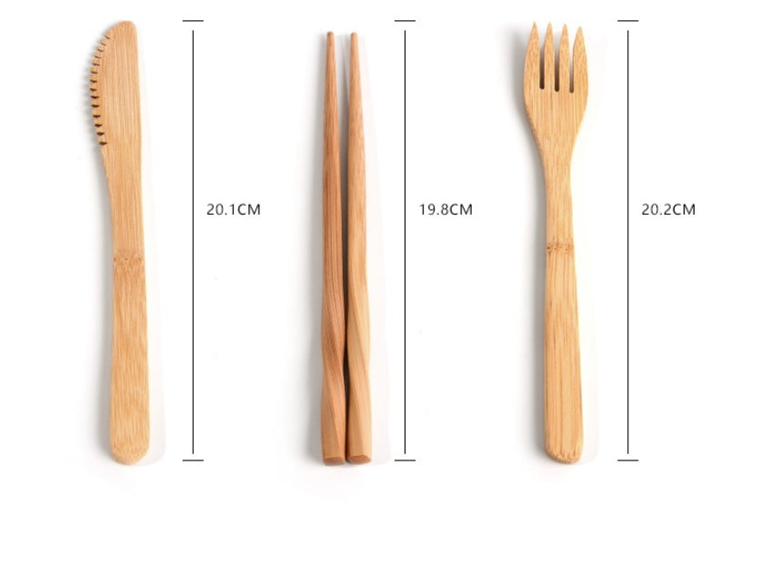 Eco-Friendly Bamboo Reusable Cutlery Set with Portable Pouch