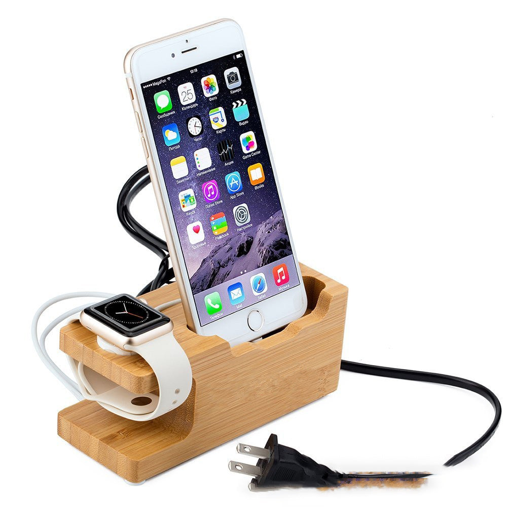 Bamboo Multi-Device Charging Station on Desk