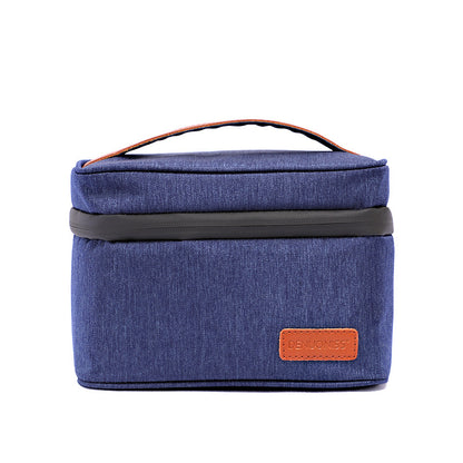 Eco-Friendly Picnic Bag - Blue Canvas with Brown Accents