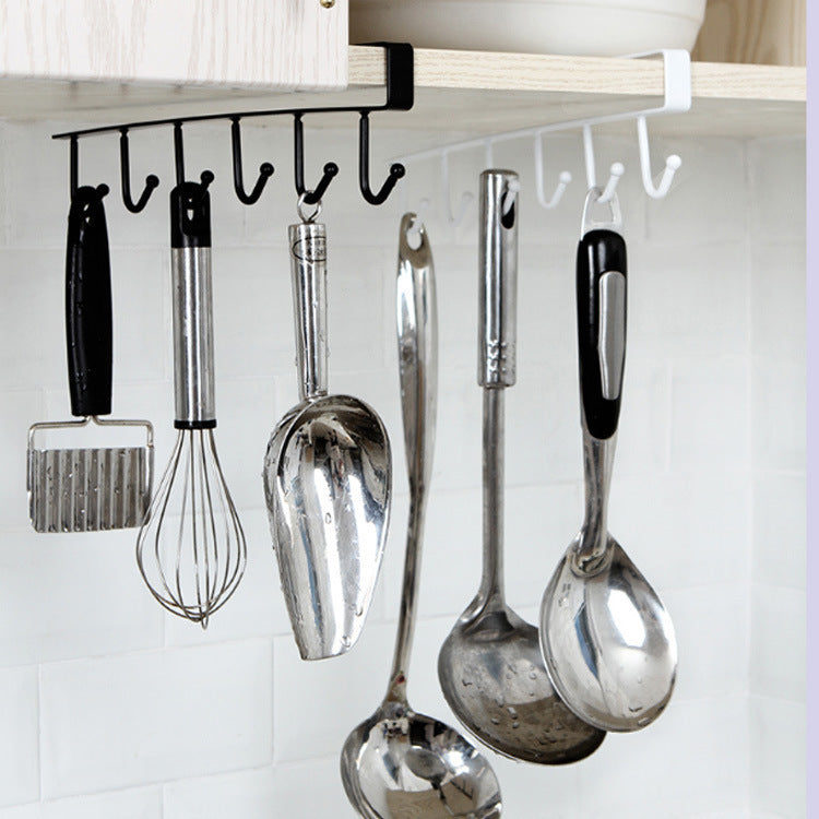 Space-Saving Under-Shelf Mug Holder - Black Metal Hook Rack