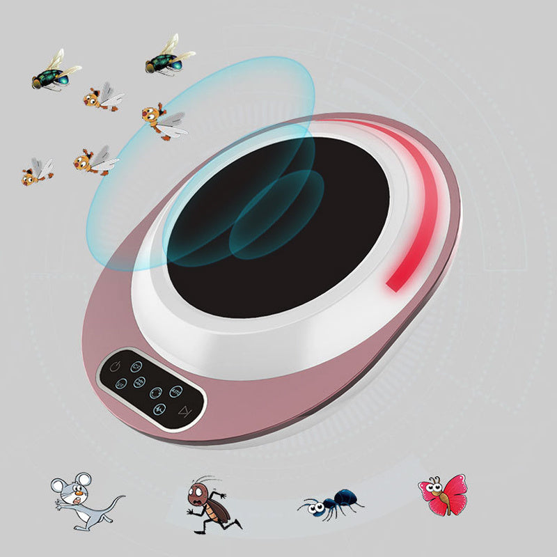Pink and white ultrasonic pest repeller with a black center