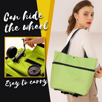 Green convertible shopping bag with wheels