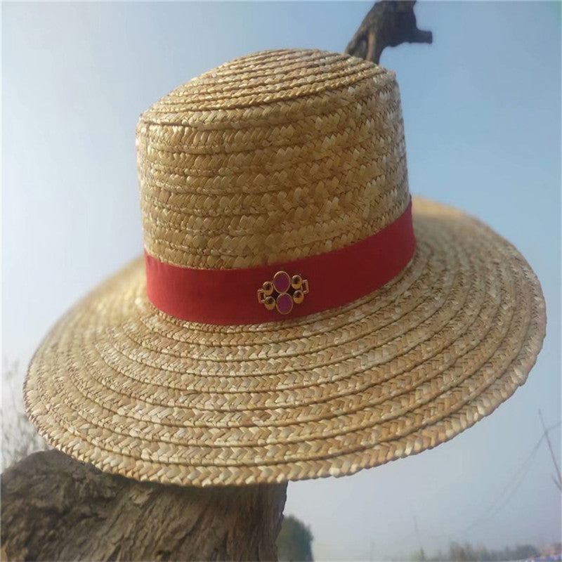 Eco-Friendly Pointed Top Straw Hat with Frills