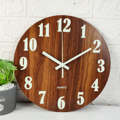 Eco-Friendly Wooden Analog Wall Clock with Brown and White Design