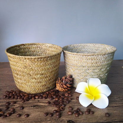 Natural Beige Woven Storage Basket for Plants & Decor
