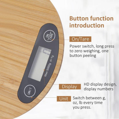 Eco-Friendly Bamboo Digital Kitchen Scale - Natural Wood Tone