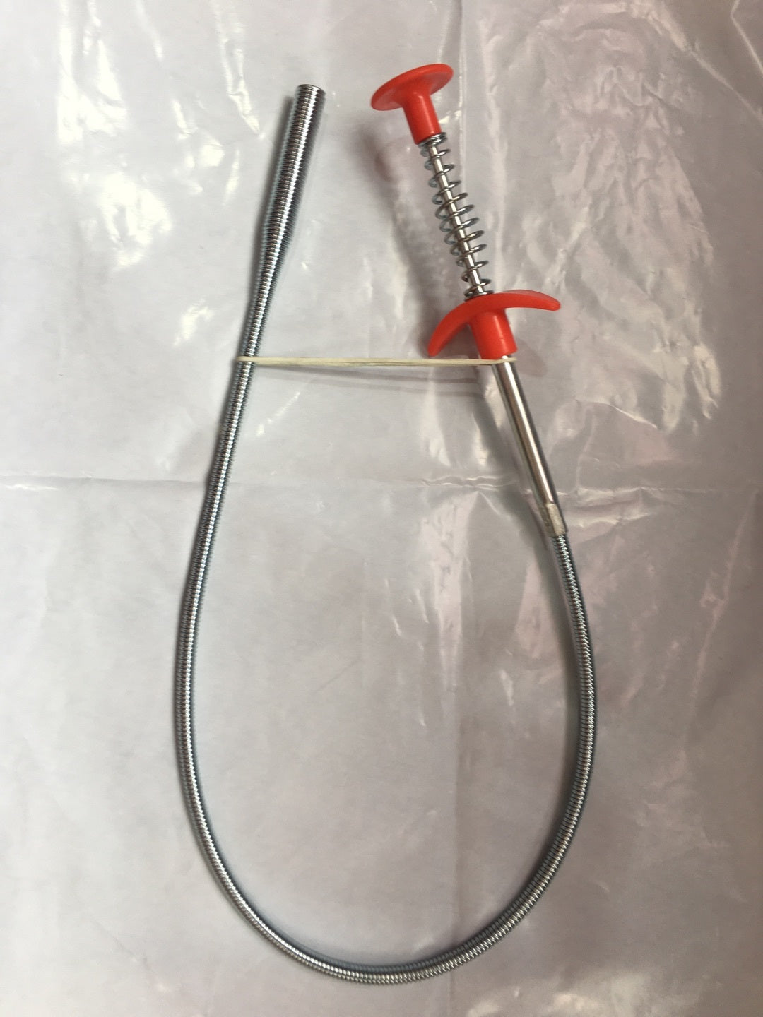 Eco-Friendly Drain Clog Remover Tool - Metal Shaft, Red Handle, 60cm