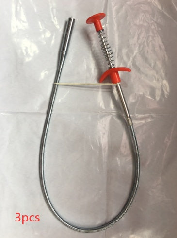 Eco-Friendly Drain Clog Remover Tool - Metal Shaft, Red Handle, 60cm