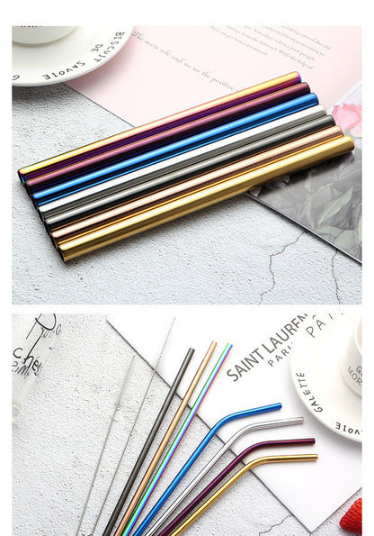 Eco-Friendly Stainless Steel Reusable Metal Straws with Cleaning Brushes