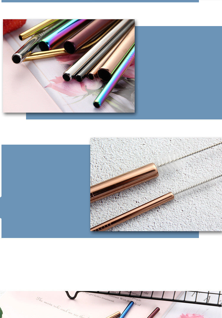 Eco-Friendly Stainless Steel Reusable Metal Straws with Cleaning Brushes