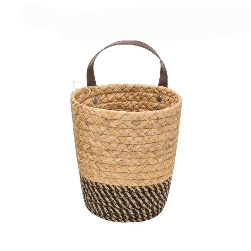 Natural Beige Hanging Storage Basket - Eco-Friendly Woven Straw Organizer
