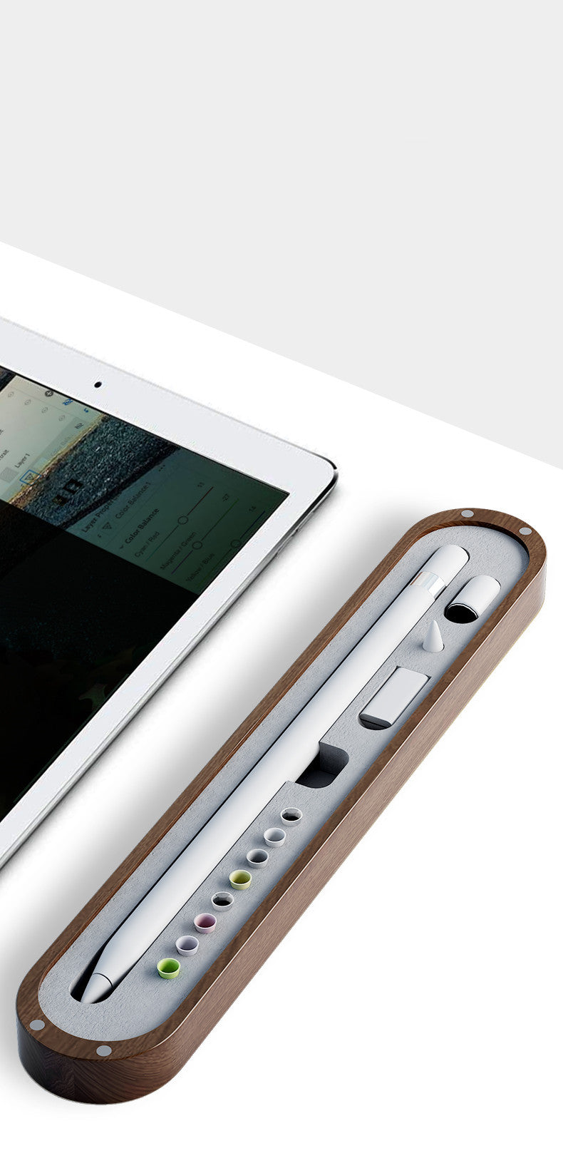 Eco-Friendly Walnut Storage Box for iPad & Stylus