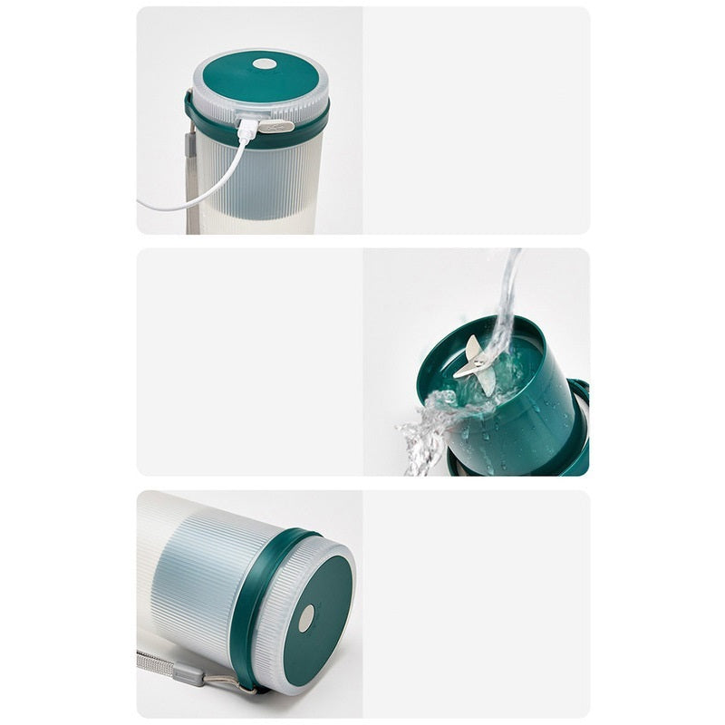 Portable Mini Juicer Blender - Light Pink with Blue Lid