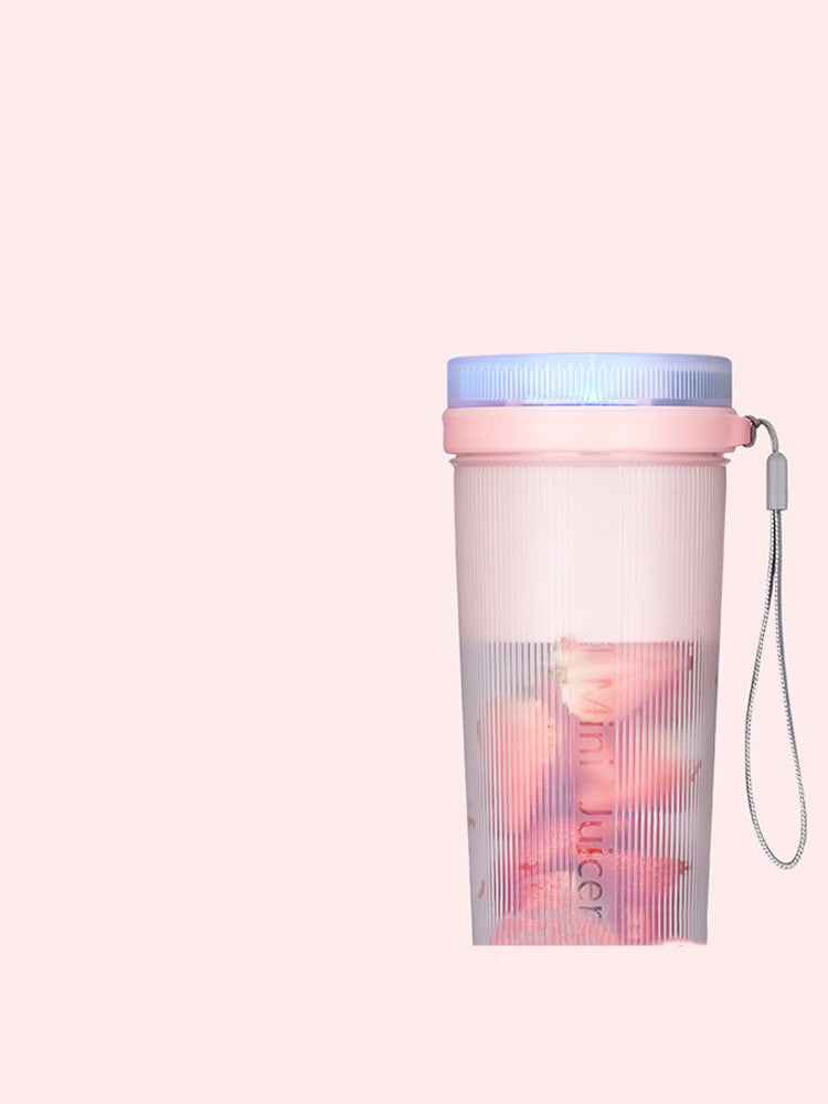 Portable Mini Juicer Blender - Light Pink with Blue Lid