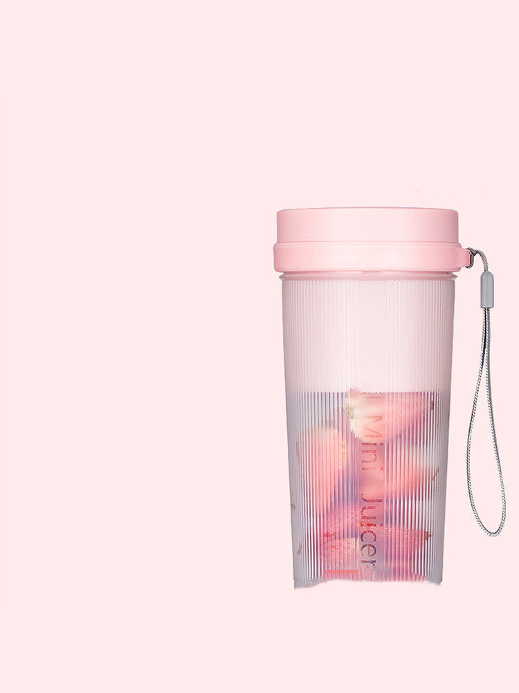 Portable Mini Juicer Blender - Light Pink with Blue Lid