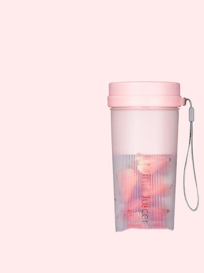 Portable Mini Juicer Blender - Light Pink with Blue Lid