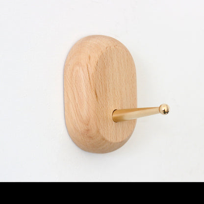 Natural Wood Wall Hook with Gold Accent
