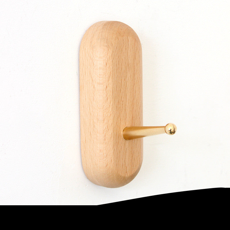 Natural Wood Wall Hook with Gold Accent