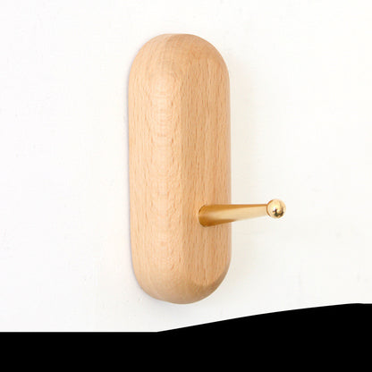 Natural Wood Wall Hook with Gold Accent