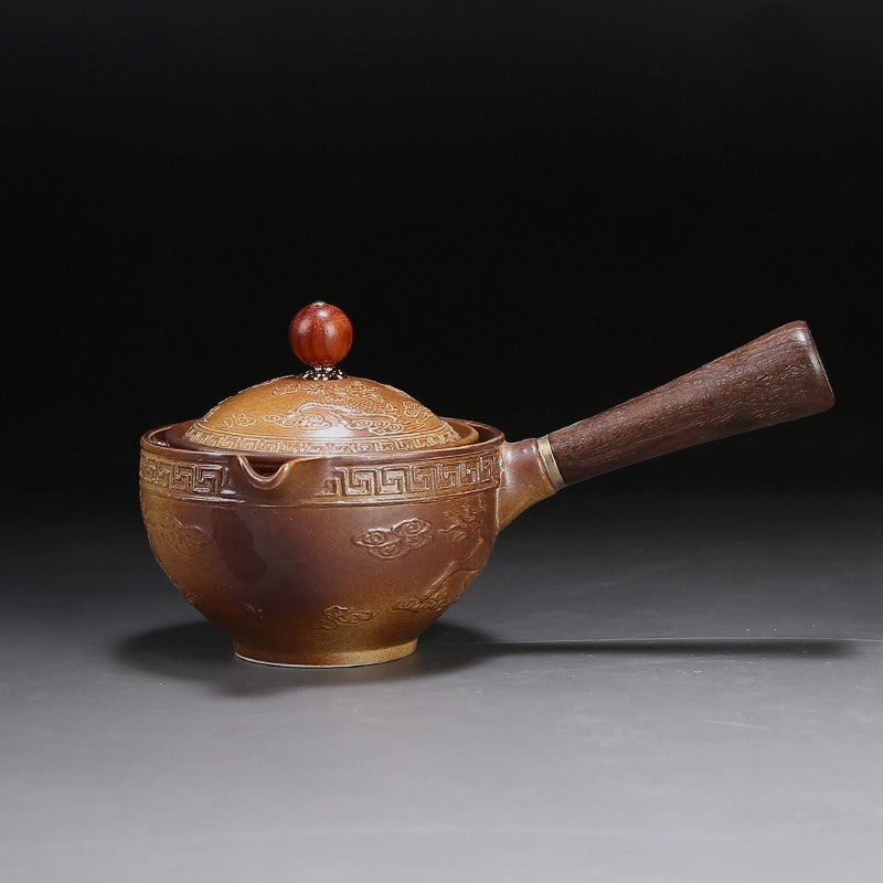 Eco-Friendly Ceramic Teapot with Wooden Grip and Filter
