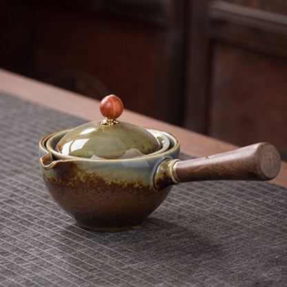 Eco-Friendly Ceramic Teapot with Wooden Grip and Filter
