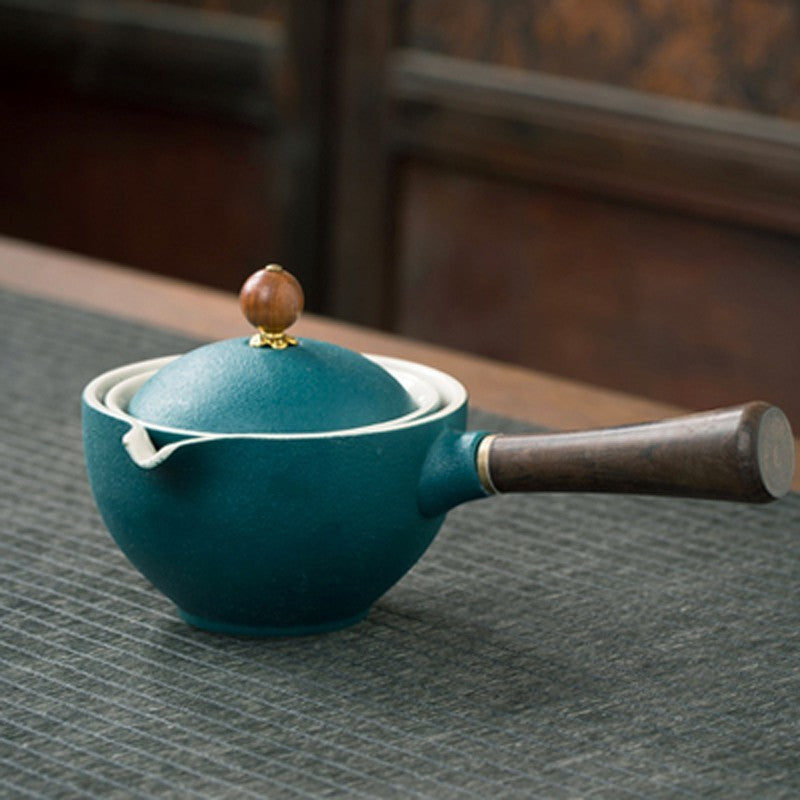 Eco-Friendly Ceramic Teapot with Wooden Grip and Filter