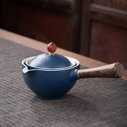 Eco-Friendly Ceramic Teapot with Wooden Grip and Filter