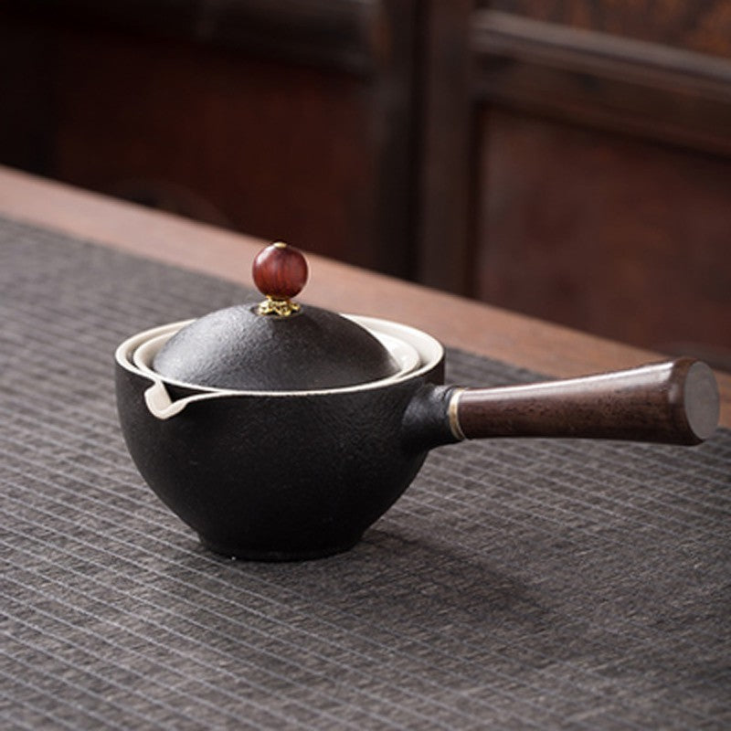 Eco-Friendly Ceramic Teapot with Wooden Grip and Filter