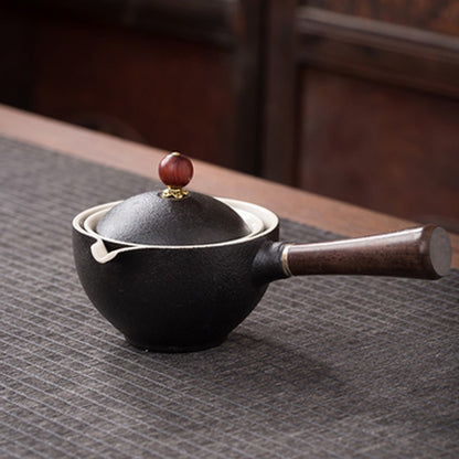 Eco-Friendly Ceramic Teapot with Wooden Grip and Filter