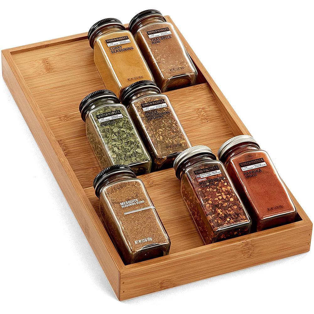 Bamboo Spice Rack Drawer Insert for Kitchen Organization