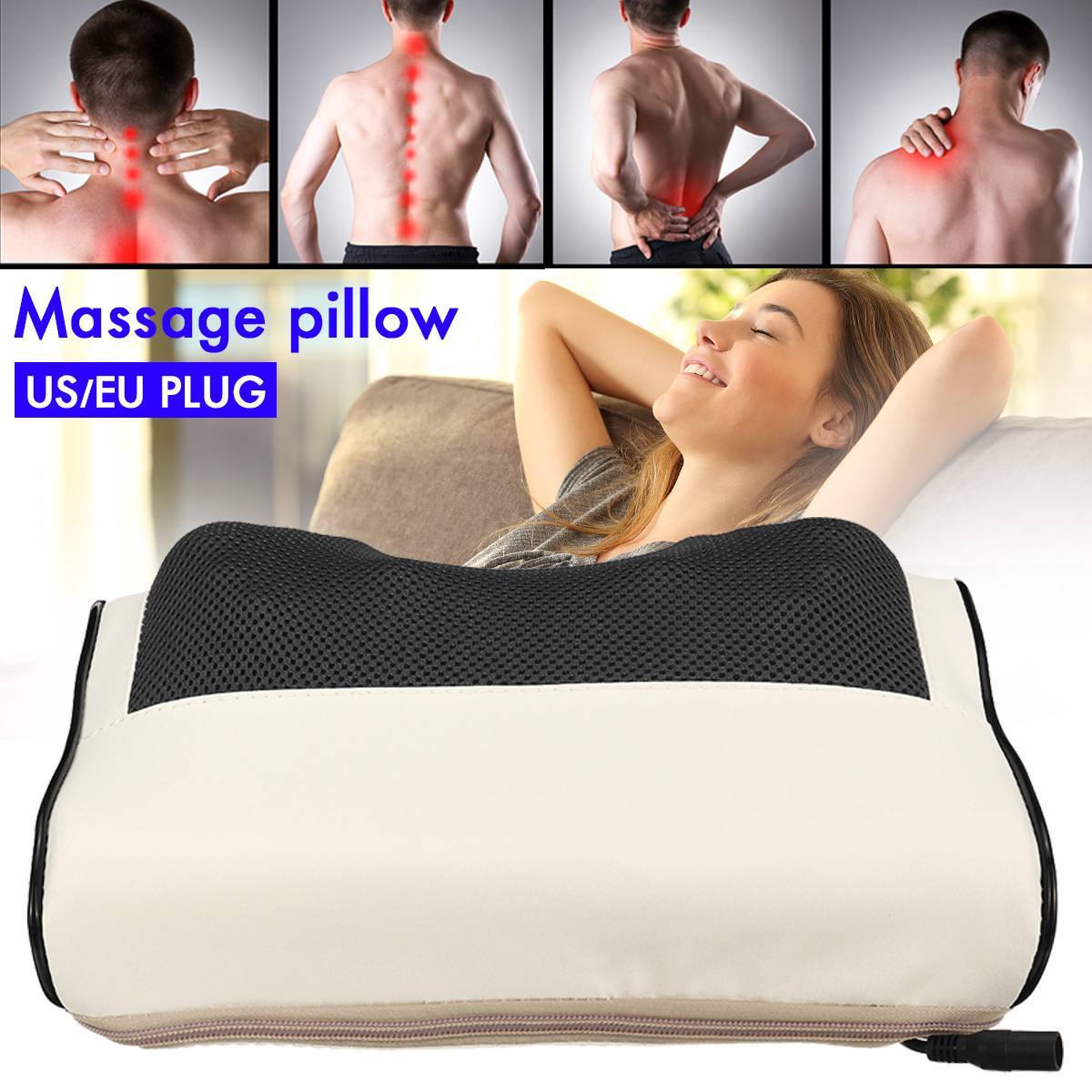 Black and white electric massage pillow with contoured surface