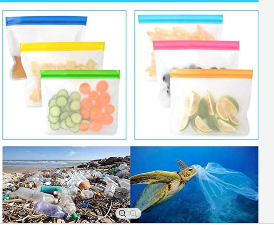 Reusable silicone food storage bags with colored zip closures