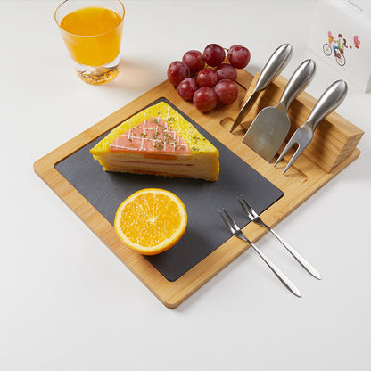 Eco-Friendly Bamboo Cheese Board Set with Slate and Stainless Steel Knives