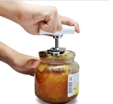 Effortless Jar Opener with White Handle and Metallic Components