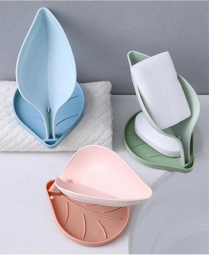 Leaf-Shaped Soap Holder in Blue, Green, and Pink