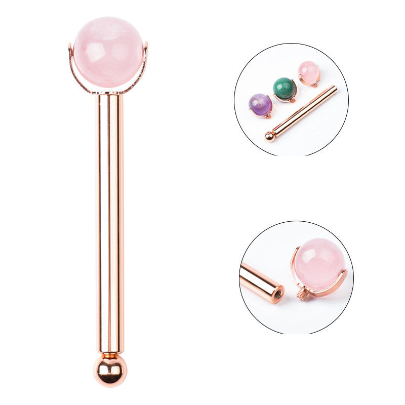 Rose Gold Facial Roller with Interchangeable Stone Heads