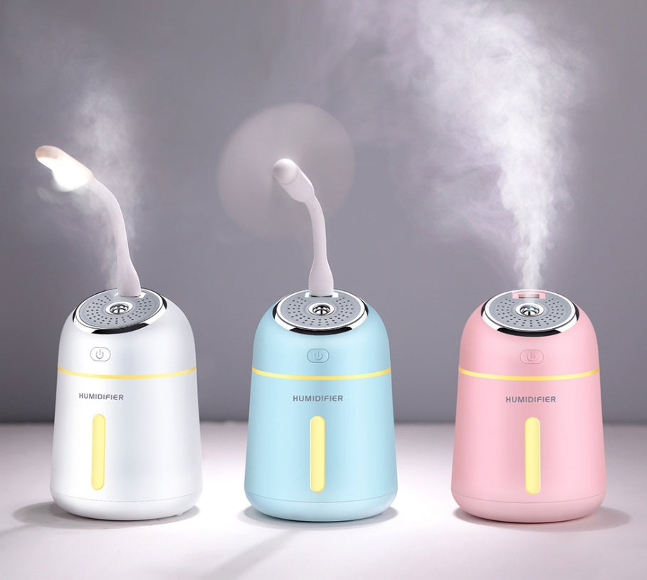 Portable Ultrasonic Humidifier in White, Blue, and Pink