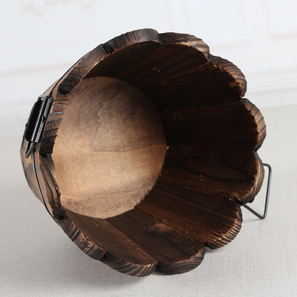 Carbonized Wooden Barrel Flowerpot - Eco-Friendly Planter