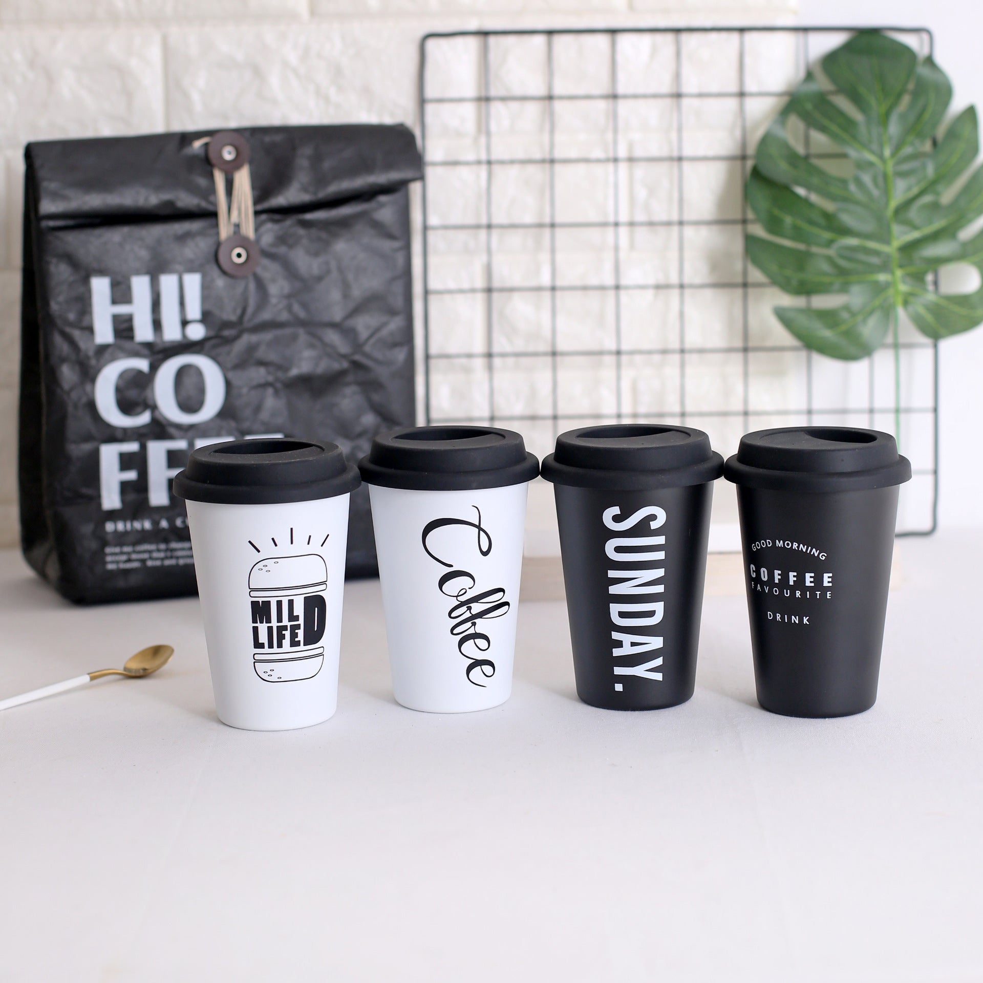 Eco-Friendly Reusable Coffee Cups - Black & White Ceramic or Stainless Steel with Silicone Lids