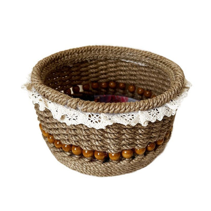 Eco-Friendly Jute Decorative Basket with Lace Trim