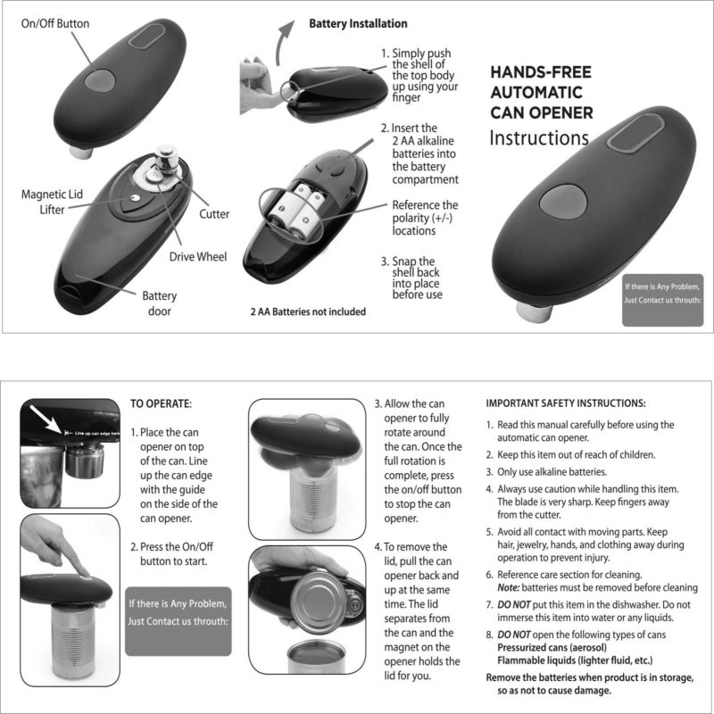 One-Touch Electric Can Opener (Hands-Free, Portable)