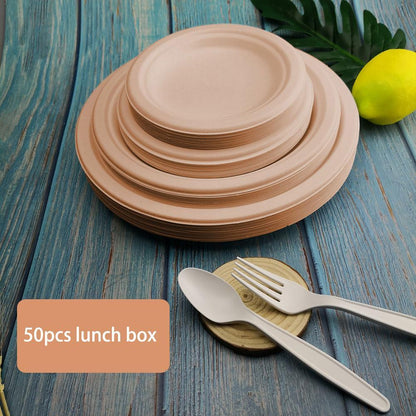 Eco-Friendly Biodegradable Round Dinner Plates - Natural Beige