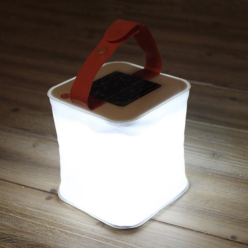 Solar-Powered Cube Lantern with Orange Handle