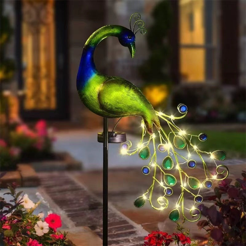 Solar-Powered Peacock Garden Light in Green and Blue