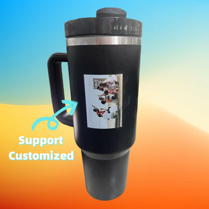 Personalized Insulated Travel Mug with Handle in Matte Black