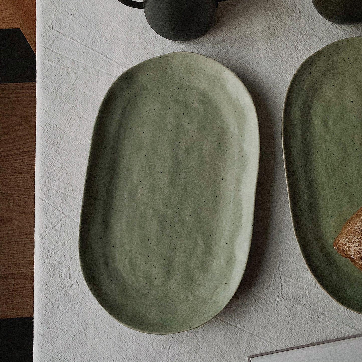 Eco-Friendly Light Green Oval Ceramic Soap Dish