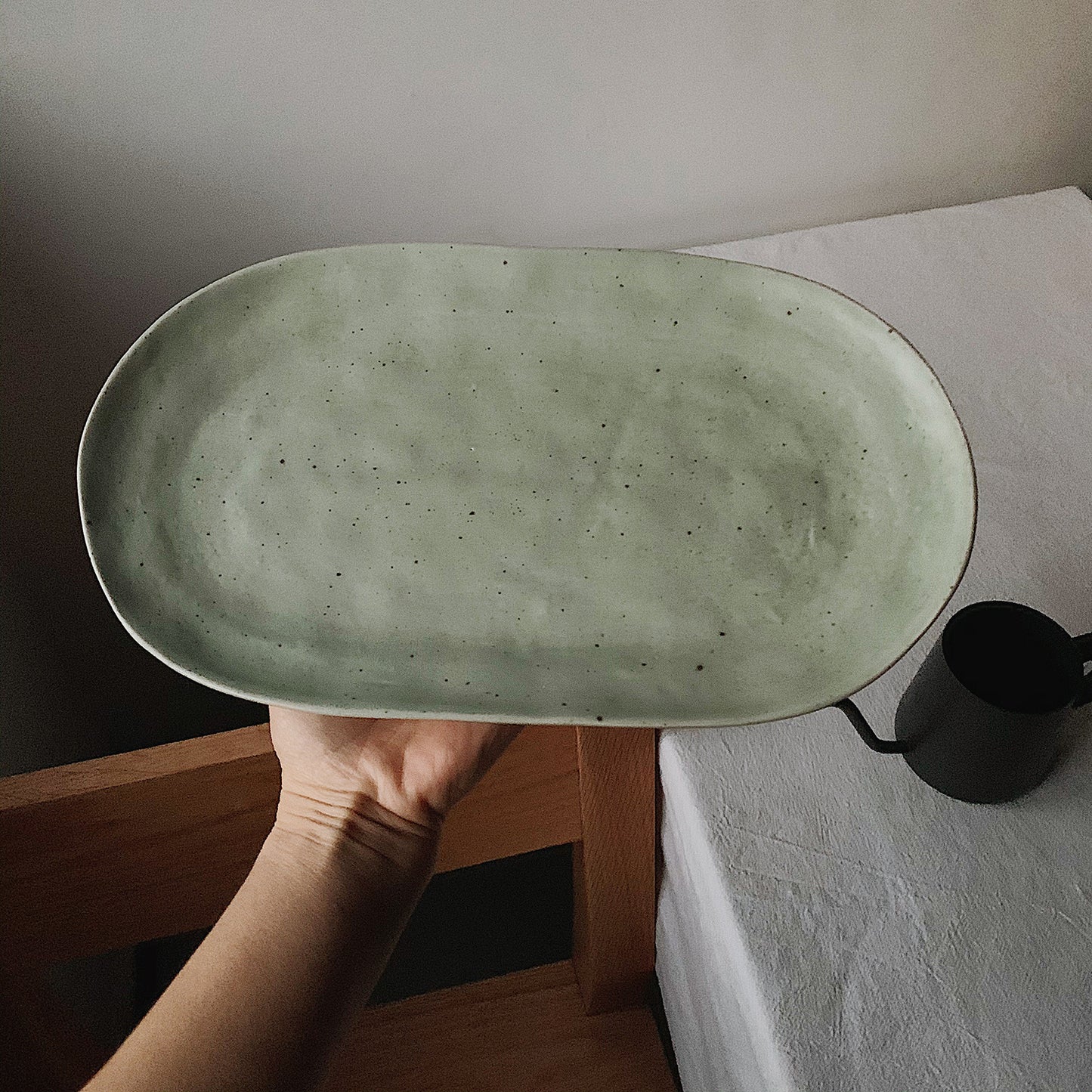 Eco-Friendly Light Green Oval Ceramic Soap Dish